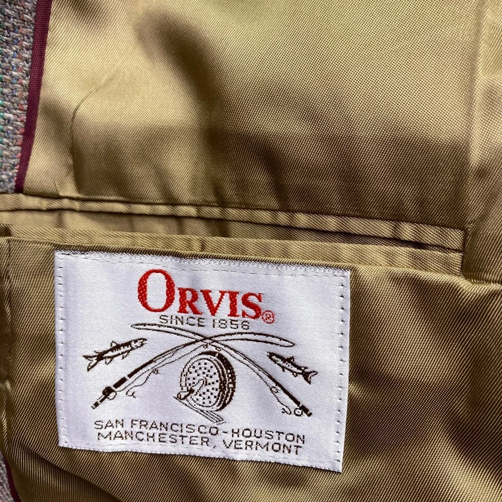 VTG Orvis‎ Mens Herringbone Tweed Blazer Tan Brown Striped Sport Coat 2 Bttn 46R